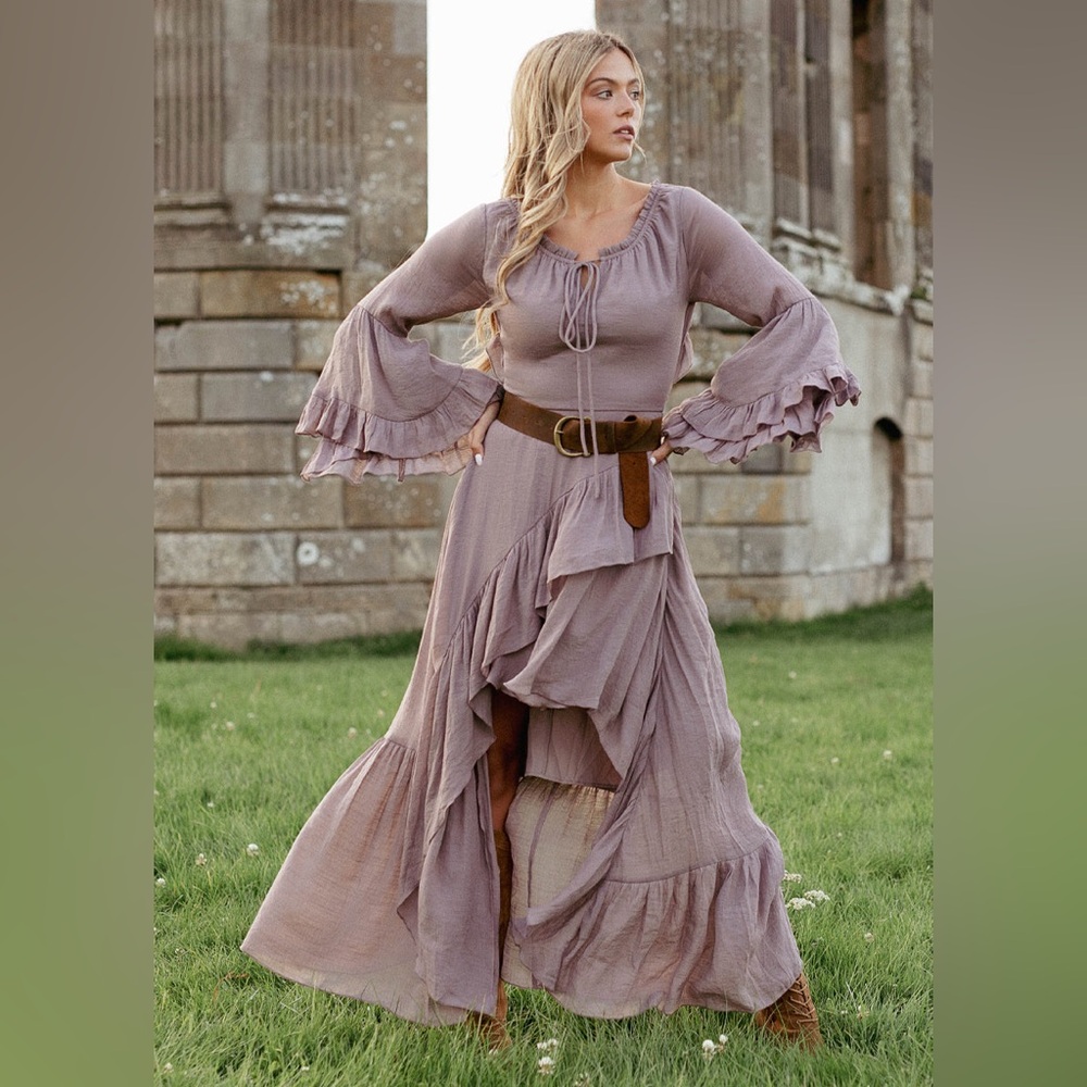 Joyfolie Bohemian Ruffled Maxi Dress XS